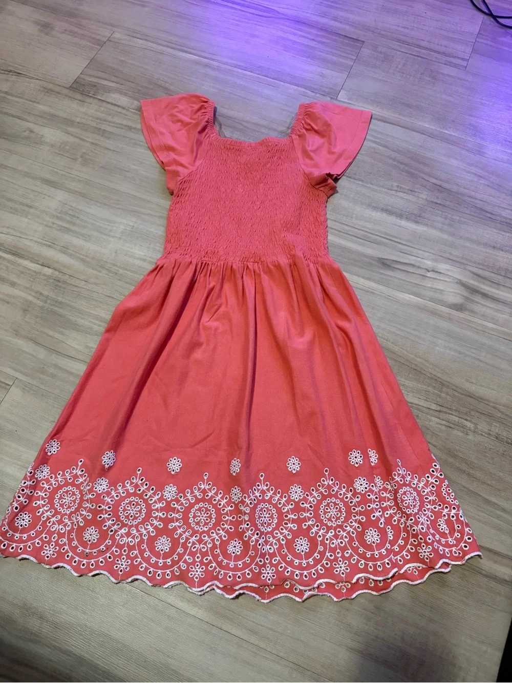 Speechless Coral Flutter-Sleeve Embroidered Hem Dress
